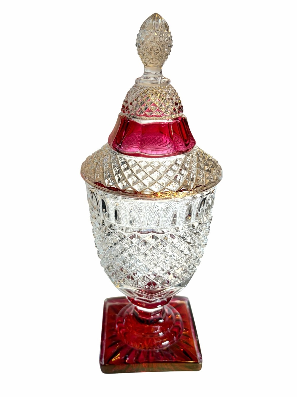 Vintage 1930’s Westmoreland Waterford Ruby Flashed 9” Lidded Pedestal Dish